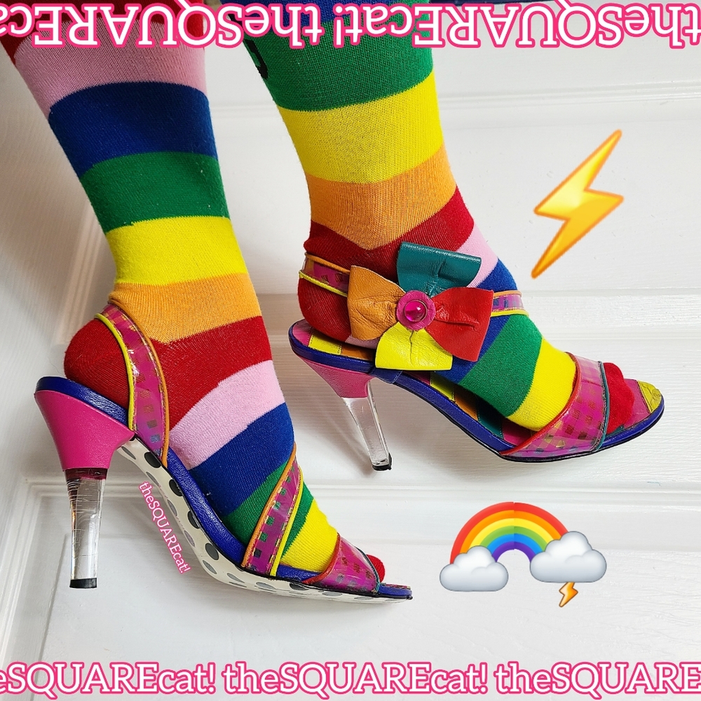 Betseyville 🌈 Rainbow jem flowers clear gingham straps lucite high heels y2k 🌈